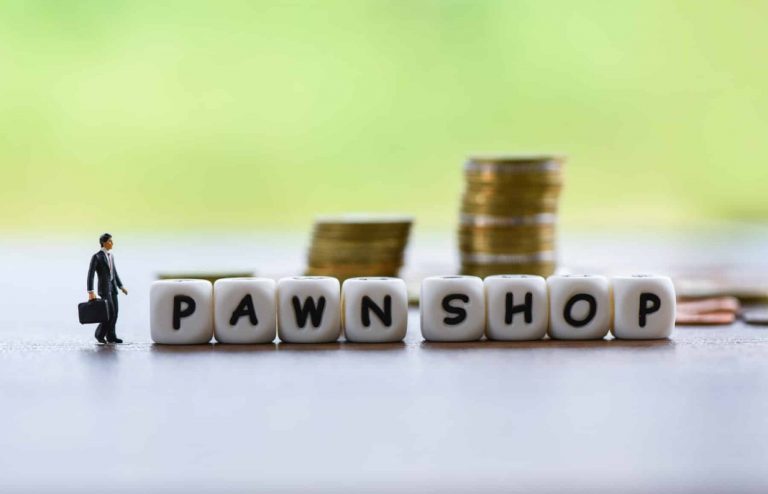 pawn shop text with white blocks